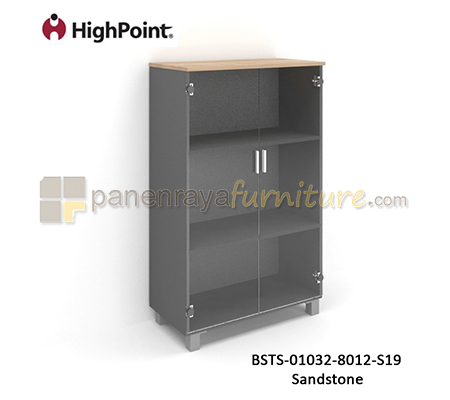 Panen Raya Furniture Lemari Arsip Tinggi 2 Pintu Kaca Kaki Plastik HighPoint Storio BSTS 01032 8012 S19 Sandstone
