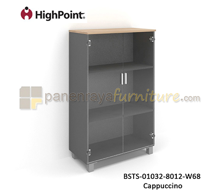 Panen Raya Furniture Lemari Arsip Tinggi 2 Pintu Kaca Kaki Plastik HighPoint Storio BSTS 01032 8012 W68 Cappuccino