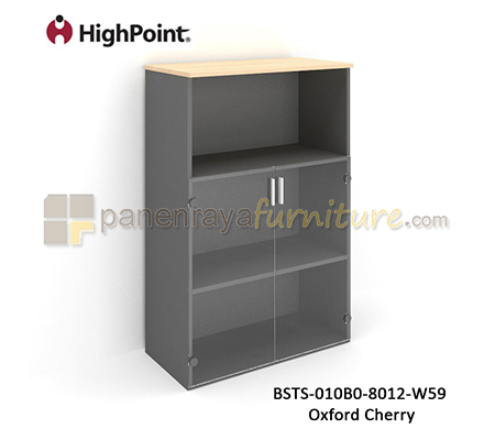 Panen Raya Furniture Lemari Arsip Tinggi Kombinasi Rak Dan 2 Pintu Kaca HighPoint Storio BSTS 010B0 8012 W59 Oxford Cherr