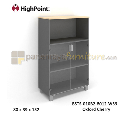 Panen Raya Furniture Lemari Arsip Tinggi Kombinasi Pintu Kaca Kaki Plastik HighPoint Storio BSTS 010B2 8012 W59 Cherry