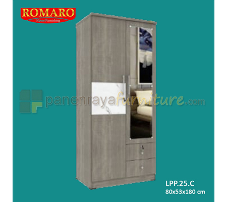 Panen Raya Lemari Pakaian 2 Pintu Cermin Romaro LPP 25 C Grey 80x53x180