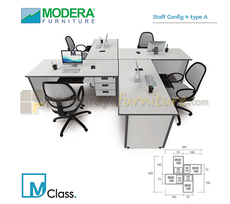 Panen Raya Workstation Staff 4 Seater Model Bintang Modera Staff Config 4 Type A Grey-Dark Grey 320x320x75