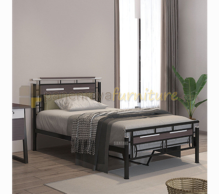 Panen Raya Furniture Ranjang Besi Siantano Jasmine 120x200 Grey Ashtree