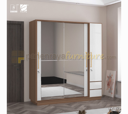 Panen Raya Lemari Pakaian 3 Pintu Sliding dan Swing Siantano LP Dante 4D SS 200x60x220 Romanian Walnut