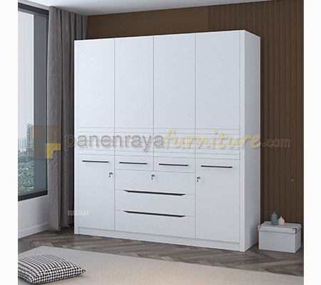Panen Raya Lemari Pakaian 4 Pintu Siantano LP Capitol 488 SW 200x60x220 White Glossy