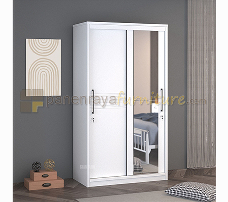 Panen Raya Lemari Pakaian 2 Pintu Sliding Siantano LP Capitol 2D SL 105x60x220 White Glossy