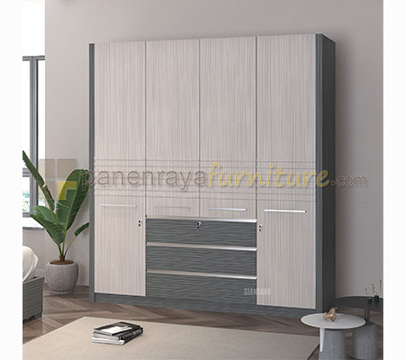 Panen Raya Lemari Pakaian 4 Pintu Siantano LP 484 SW 190x60x220 Grey-White wash