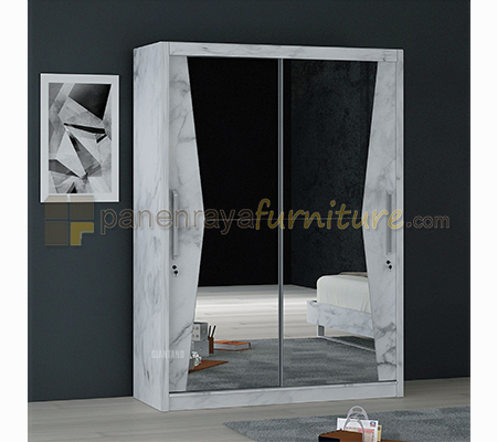 Panen Raya Lemari Pakaian 2 Pintu Sliding Siantano LP Marble 3D SL 160x60x220 White Glossy-Marble