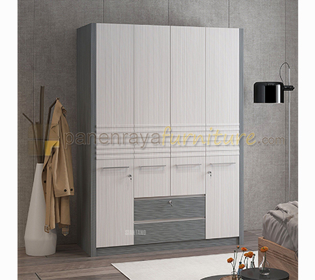 Panen Raya Lemari Pakaian 4 Pintu Siantano LP 389 SW 160x60x200 Grey-White wash