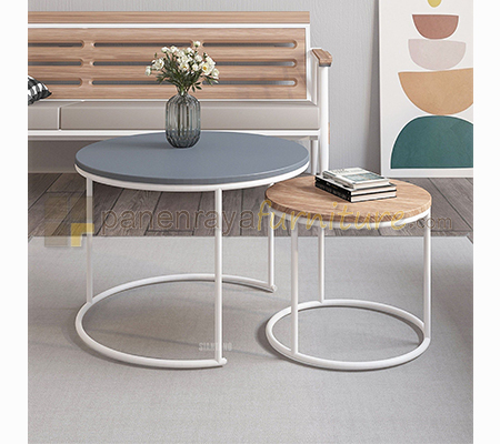 Panen Raya Furniture Meja Tamu Siantano CT Cosmo 60/42x40 Grey-Natural Wood