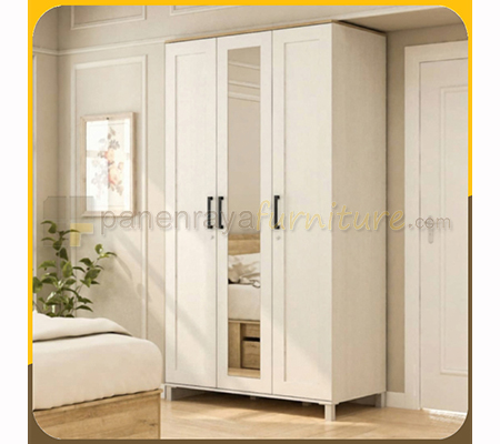 Panen Raya Furniture LEMARI PAKAIAN 3 PINTU CERMIN PRODESIGN SERENA WD3 White Ash - Yellow Oak